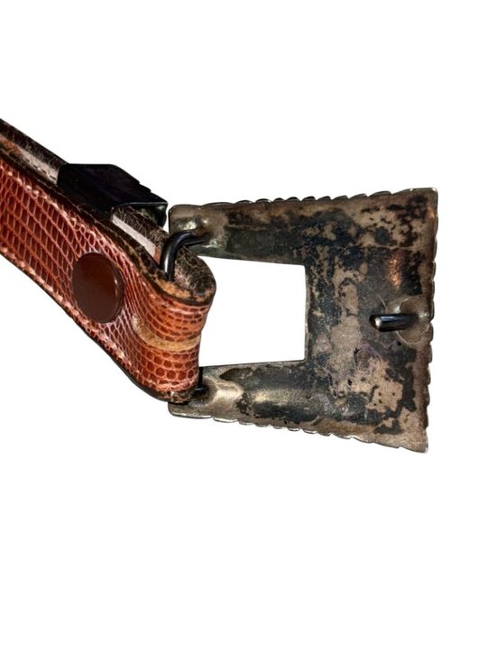Vintage Falconhead Brown Leather Silver Belt Sz 34 Original Embossed Snakeskin main image 8